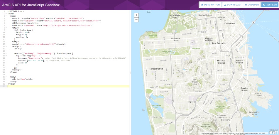 image de la sandbox de l'API ArcGIS pour JavaScript