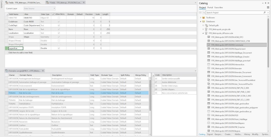 capture d'écran de l'administration d'une base ArcGIS SDE dans ArcGIS Pro