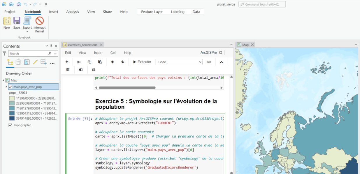 capture d'écran d'une fenêtre de code python dans ArcGIS Pro